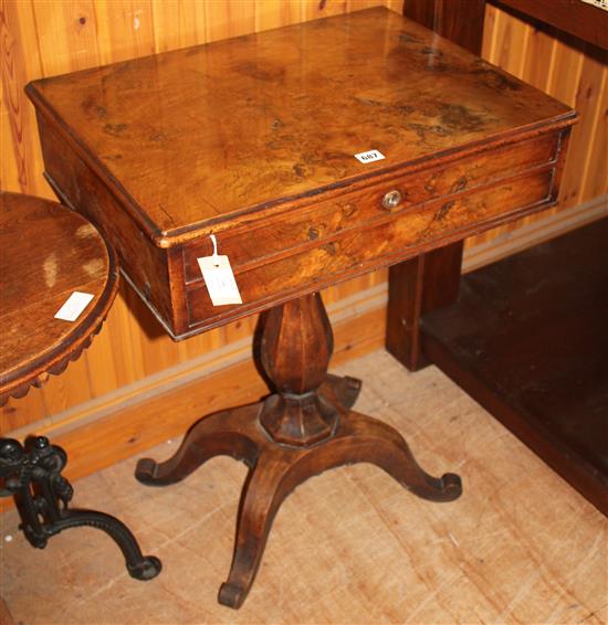 A 19th century French figured walnut work table, W.2ft 1in.